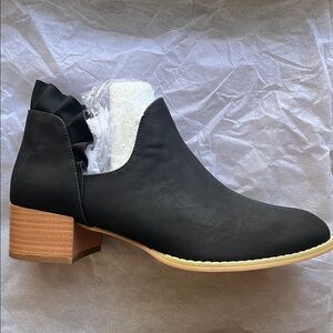 Black Ankle Boots with Ruffle Detail